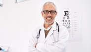 Doctor giving eye exam Doctor giving eye exam